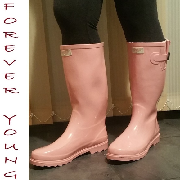Women's Rainboots, Rubber Mid Calf Rain Boots, RB-1602, Pink - Picture 1 of 2